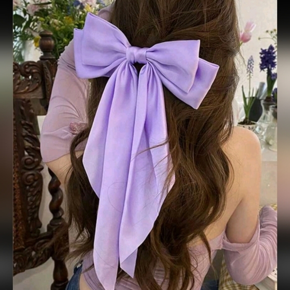 Handmade Accessories - Lavender Extra Large Hair Bow Satin Clip